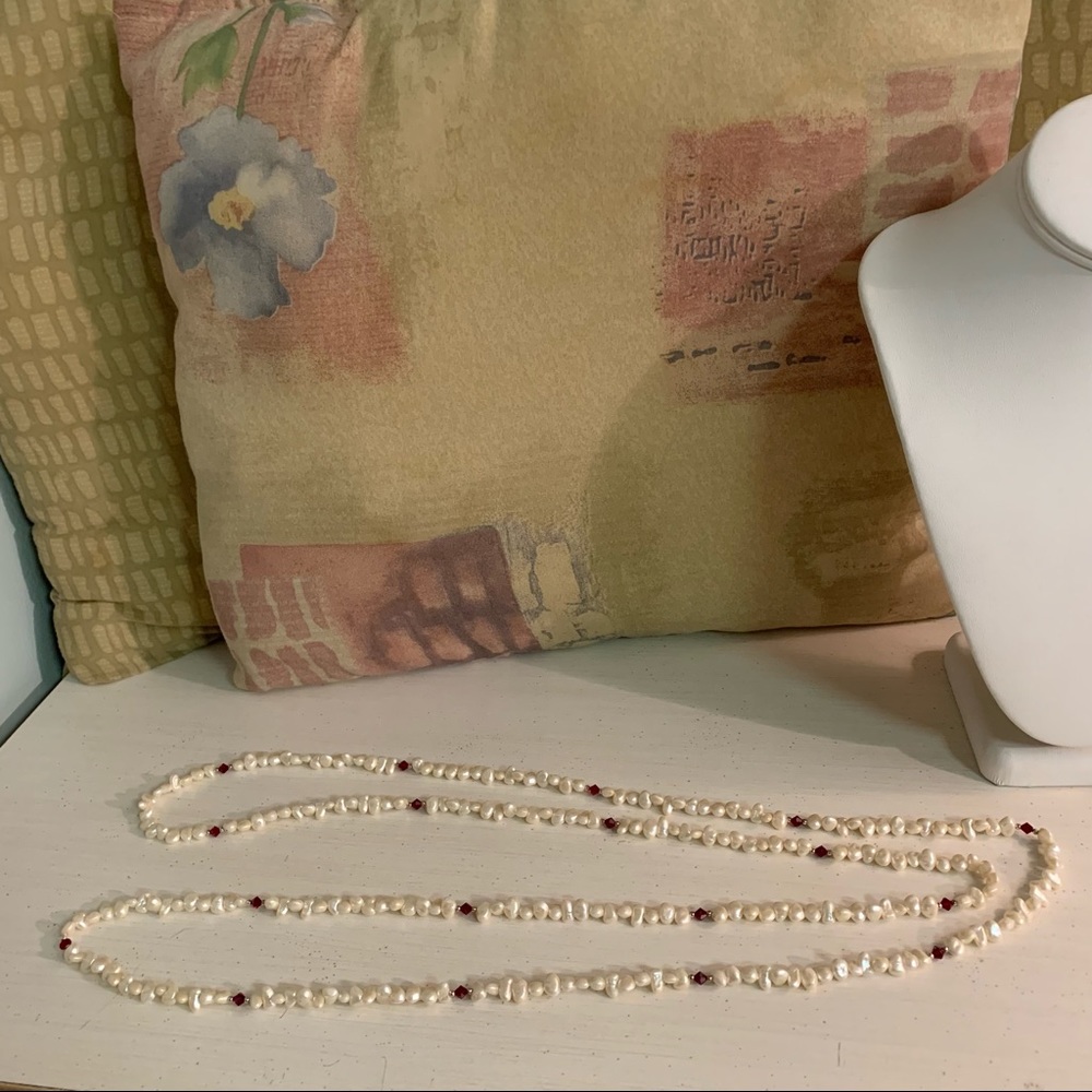 Freshwater Pearls & Red Swarovski Crystal Necklace - Picture 6 of 6